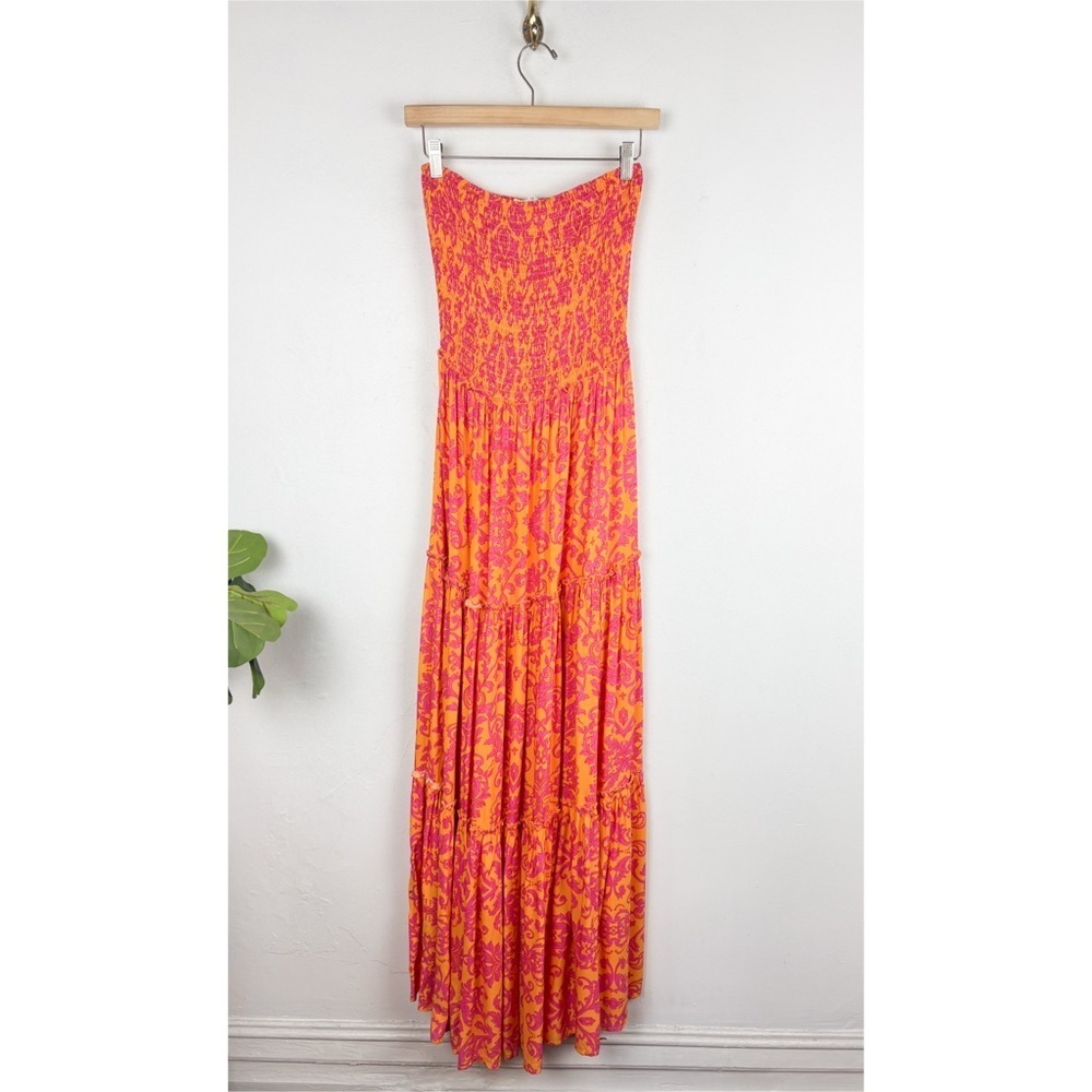 Abel The Label Anthropologie Floral Strapless Tiered Maxi Dress Sz M